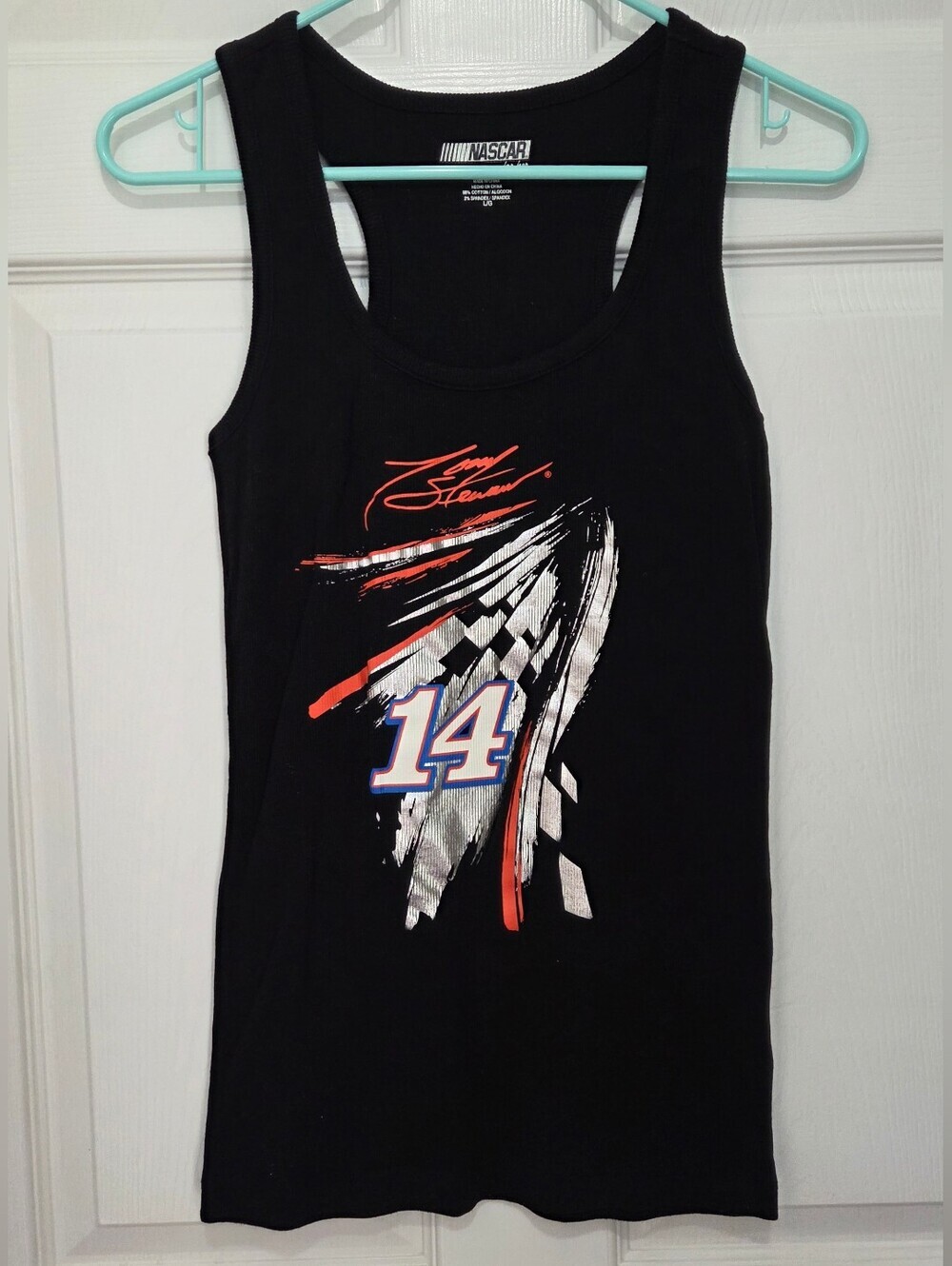 NASCAR Womens Tony Stewart Graphic Black Racerback Ribbed Tank Top Size Large
